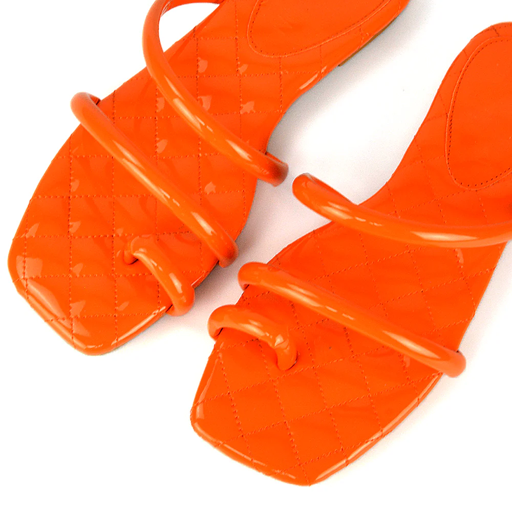 Dionne Quilted Insole Flat Square Toe Slip on Toe Ring Sandal Slides in Orange - Image 95