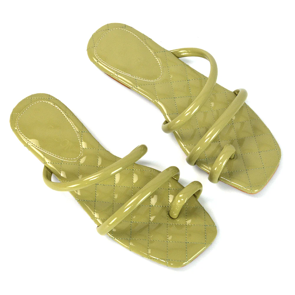 Dionne Quilted Insole Flat Square Toe Slip on Toe Ring Sandal Slides in Pink - Image 34
