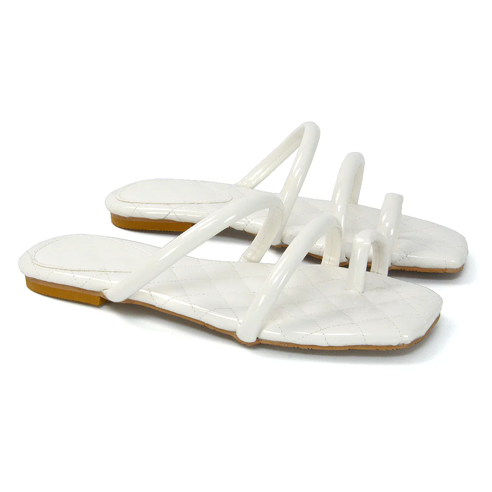 Dionne Quilted Insole Flat Square Toe Slip on Toe Ring Sandal Slides in Pink - Image 36