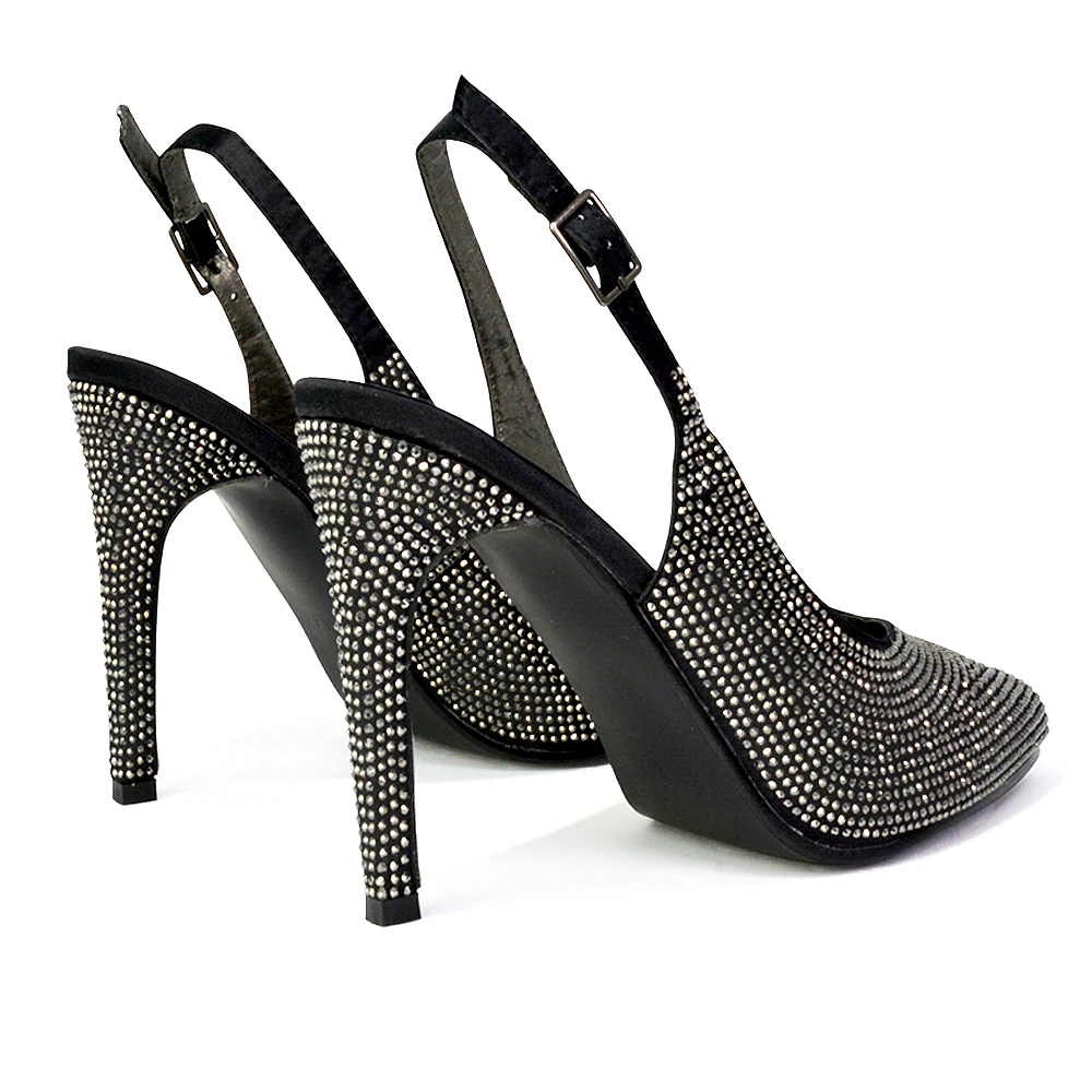 Divine Diamante Pointed Toe Slingback Bridal High Heel Stilettos in Ivory - Image 135
