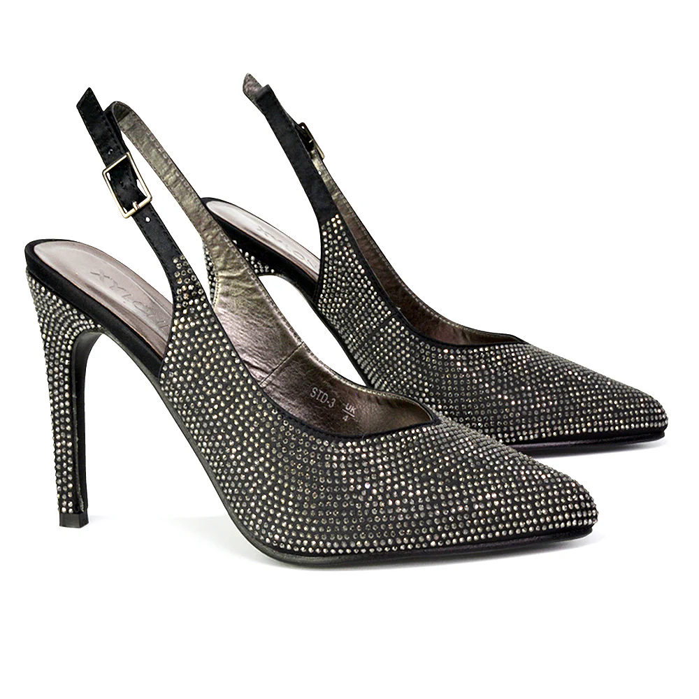 Divine Diamante Pointed Toe Slingback Bridal High Heel Stilettos in Ivory - Image 139