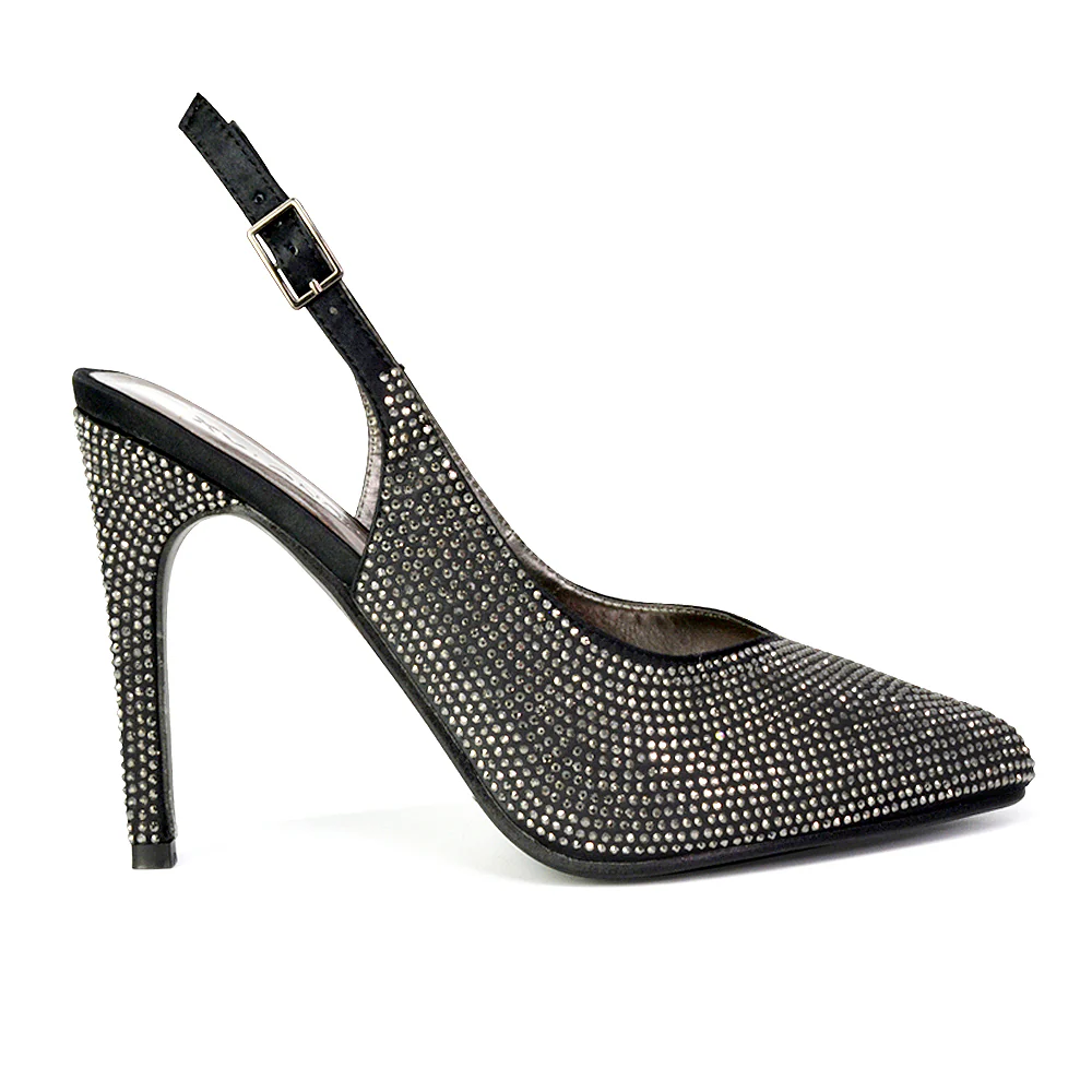 Divine Diamante Pointed Toe Slingback Bridal High Heel Stilettos in Ivory - Image 148