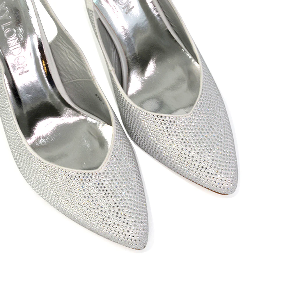 Divine Diamante Pointed Toe Slingback Bridal High Heel Stilettos in White - Image 62