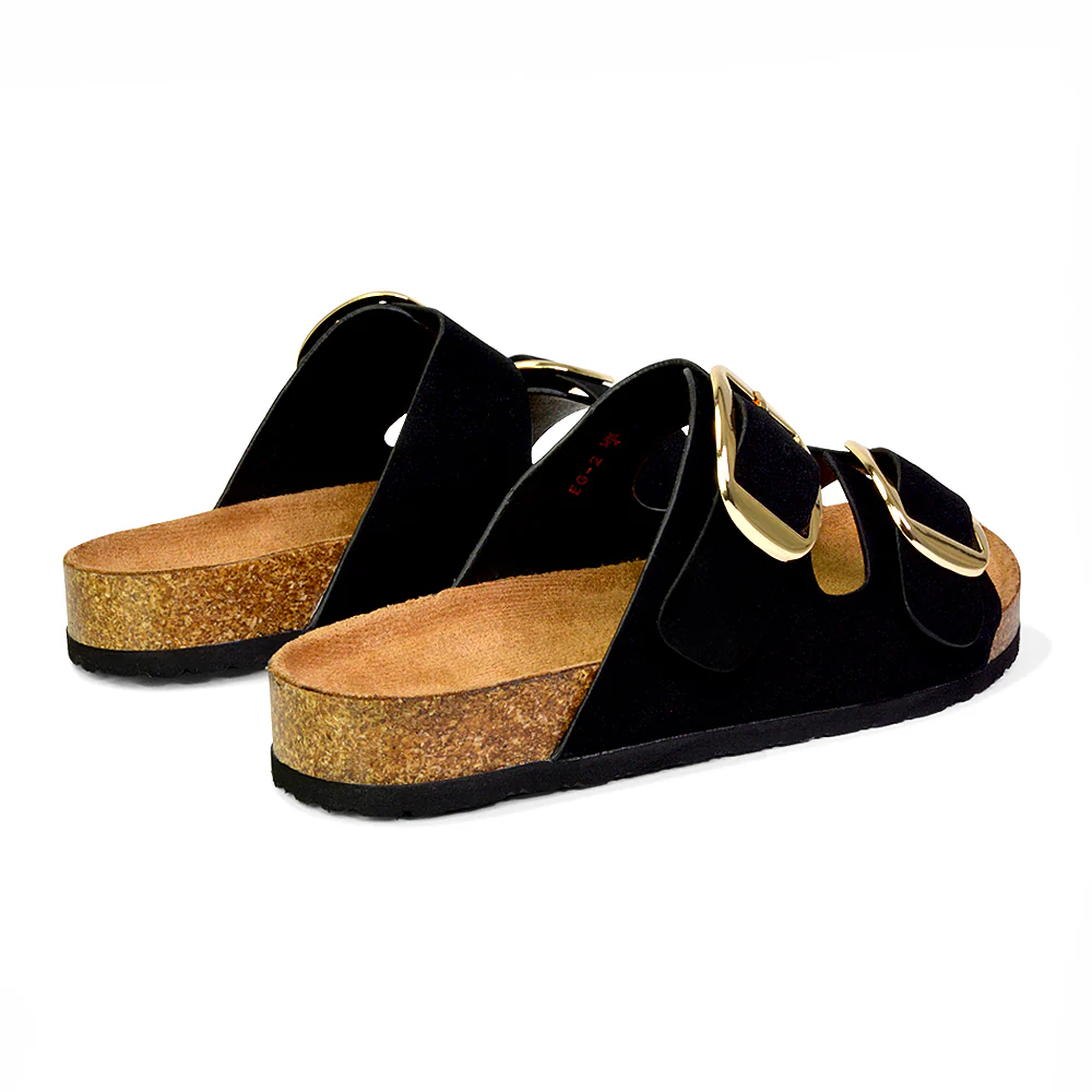 Dolly Slip On Sliders Statement Double Buckle Up Flat Sandals in White - Image 135