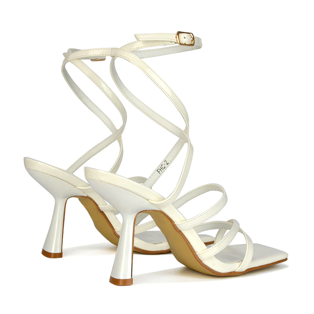 Donna Strappy Ankle Square Toe Party Thin Block High Heel Sandals in Black Patent - Image 44