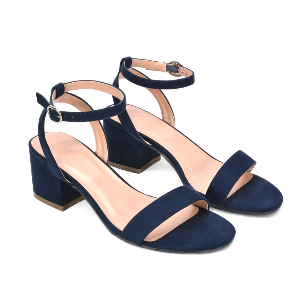 Dorothea Strappy Open Toe Mid Block Heel Sandals in Silver Metallic - Image 10