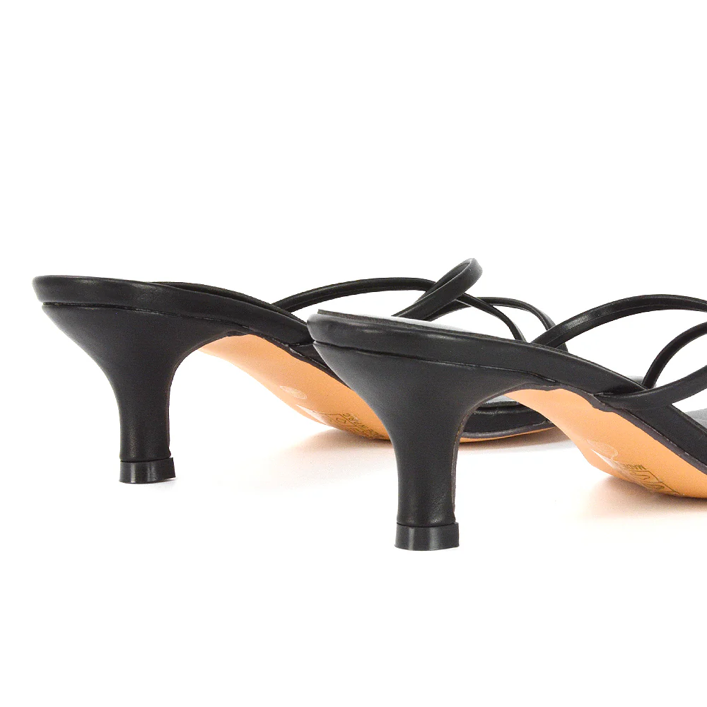 Dream Strappy Square Toe Post Low Stiletto Kitten High Heel Slip on Mule Sandals in Gold - Image 63