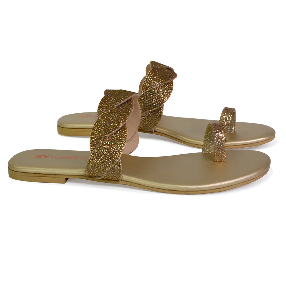 Dreamer Womens Flat Woven Diamante Strap Summer Slider Sandals in Silver - Image 61