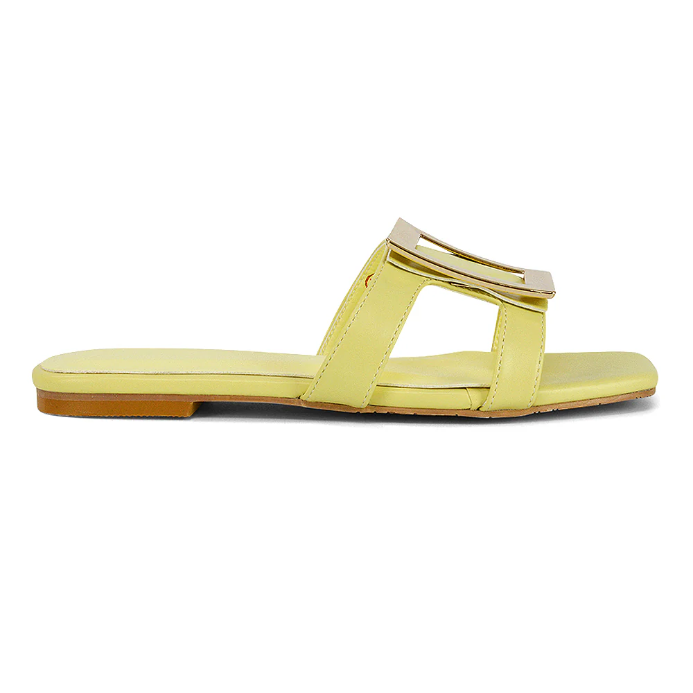 Dulce Cut Out Buckle Detail Strappy Square Toe Flat Slip on Sandal in Blue - Image 98