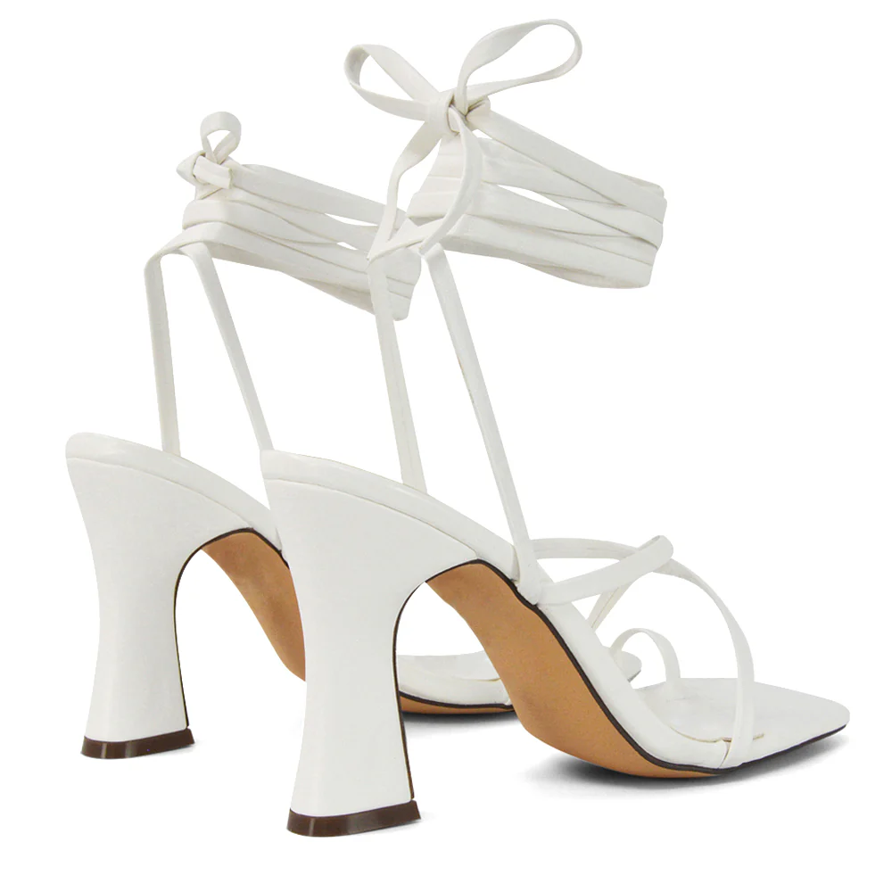 Dylan Square Toe Lace up Strappy Block High Heel Sandals in Green Synthetic Leather - Image 54