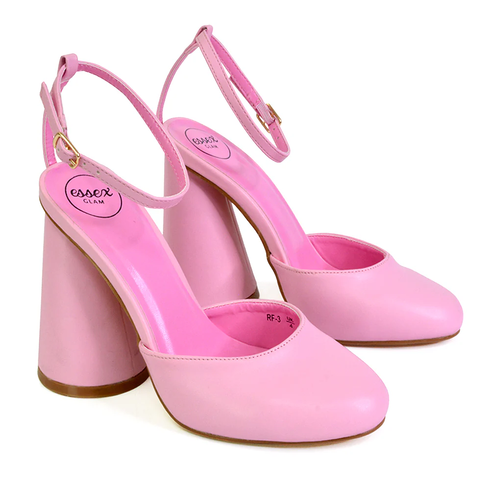 Ekin Ankle Strap Closed Toe Statement Cylinder Block Heel In Blue - Image 114