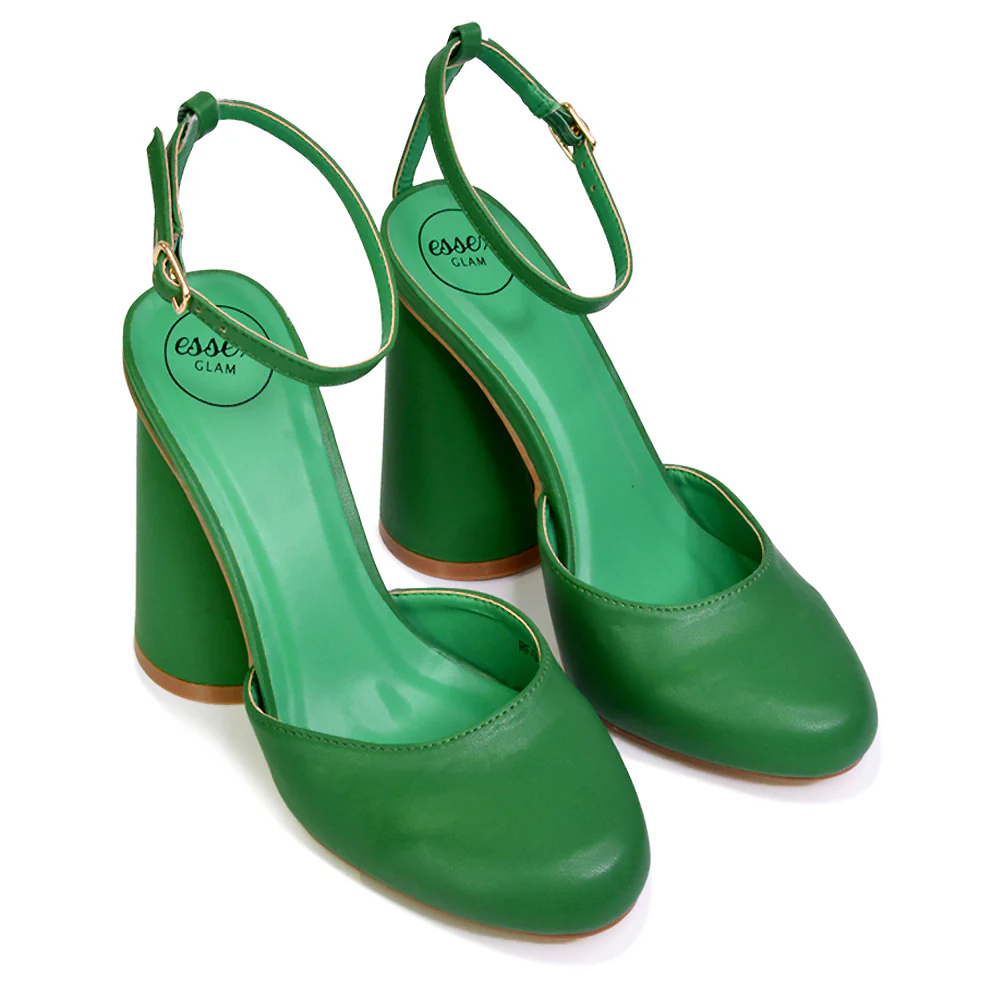 Ekin Ankle Strap Closed Toe Statement Cylinder Block Heel In Blue - Image 36