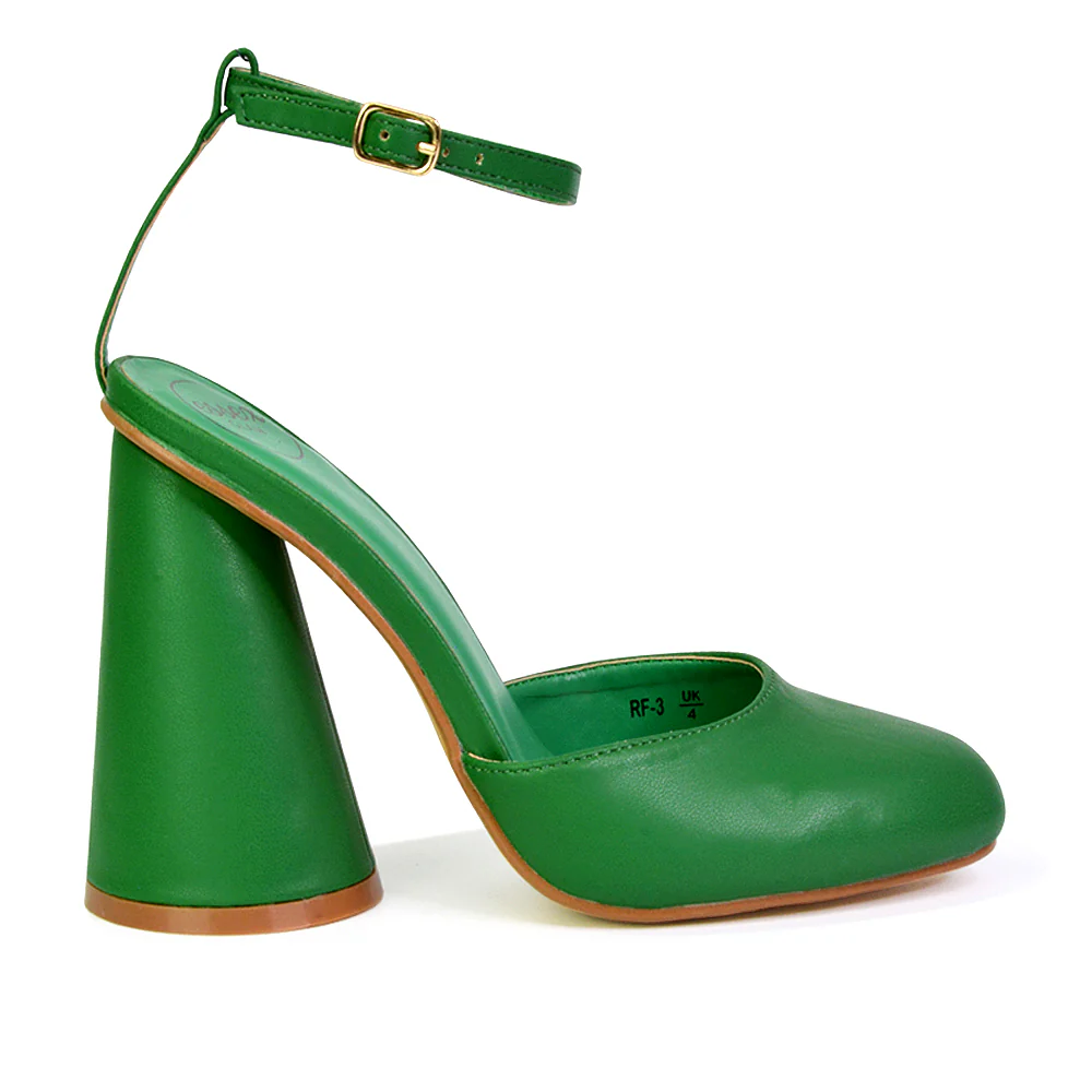 Ekin Ankle Strap Closed Toe Statement Cylinder Block Heel In Blue - Image 38