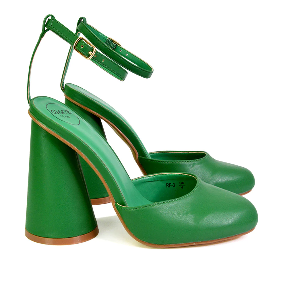 Ekin Ankle Strap Closed Toe Statement Cylinder Block Heel In Blue - Image 55