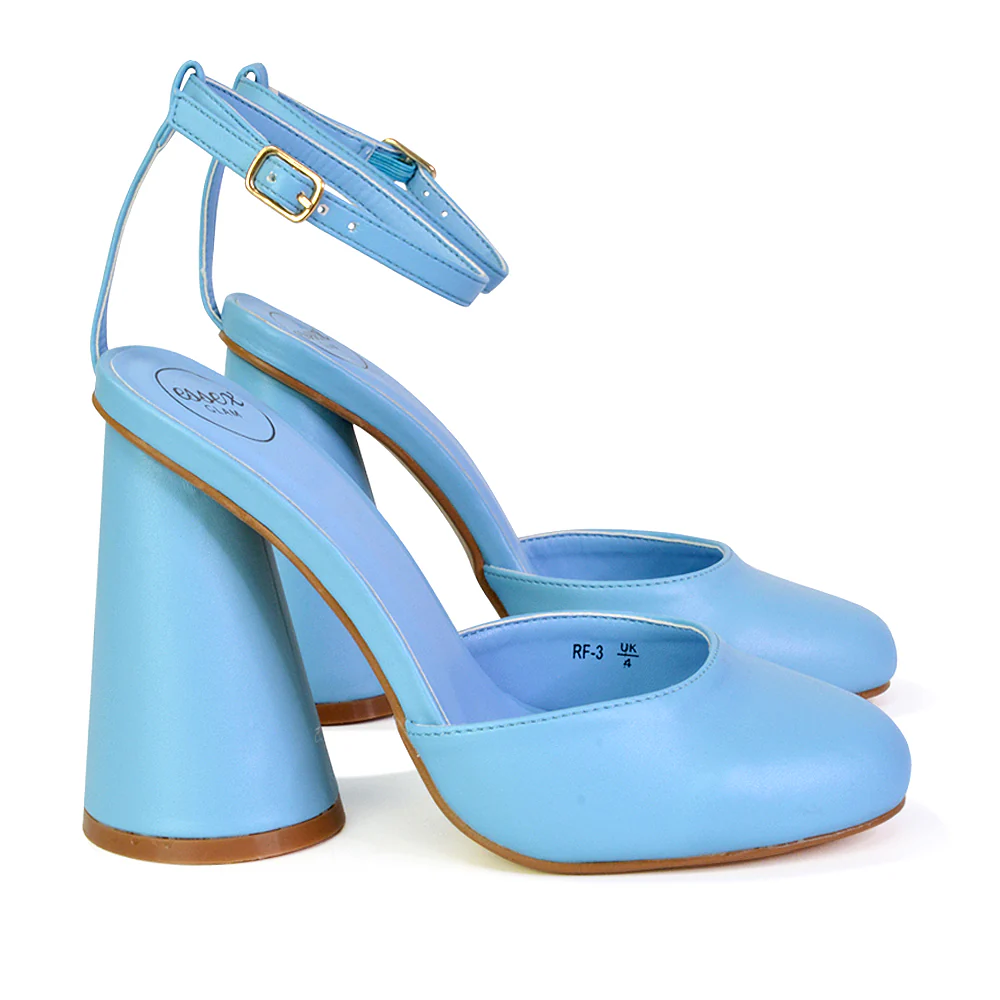 Ekin Ankle Strap Closed Toe Statement Cylinder Block Heel In Green - Image 30