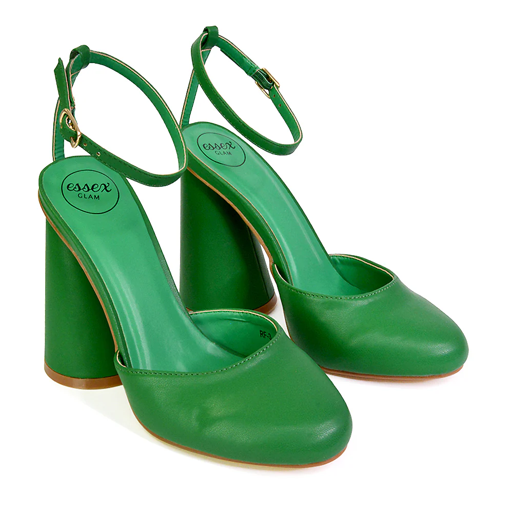 Ekin Ankle Strap Closed Toe Statement Cylinder Block Heel In Green - Image 64