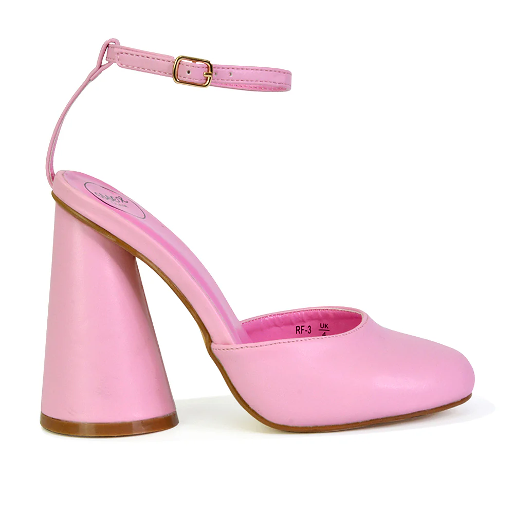 Ekin Ankle Strap Closed Toe Statement Cylinder Block Heel In Pink - Image 103