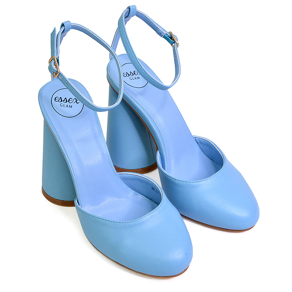 Ekin Ankle Strap Closed Toe Statement Cylinder Block Heel In Pink - Image 11