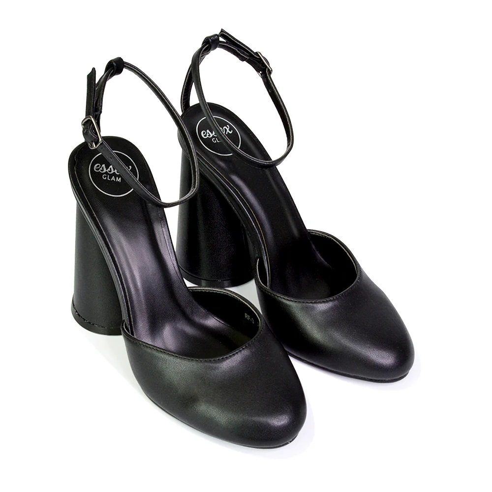 Ekin Ankle Strap Closed Toe Statement Cylinder Block Heel In Pink - Image 126