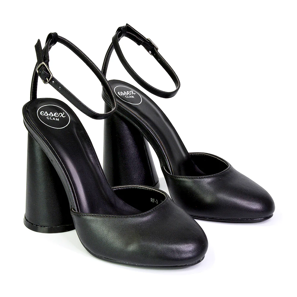 Ekin Ankle Strap Closed Toe Statement Cylinder Block Heel In Pink - Image 129