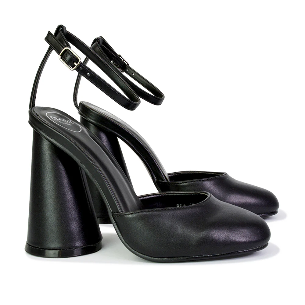 Ekin Ankle Strap Closed Toe Statement Cylinder Block Heel In Pink - Image 140