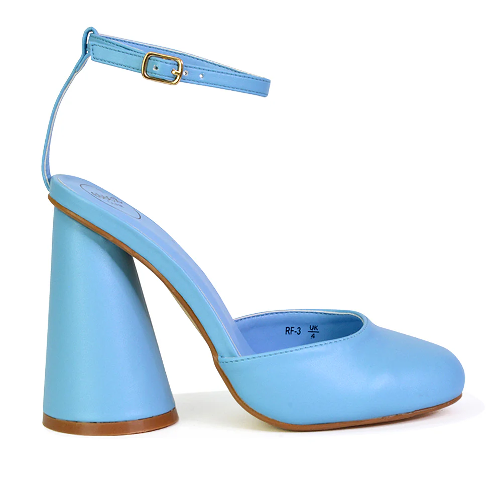 Ekin Ankle Strap Closed Toe Statement Cylinder Block Heel In Pink - Image 33