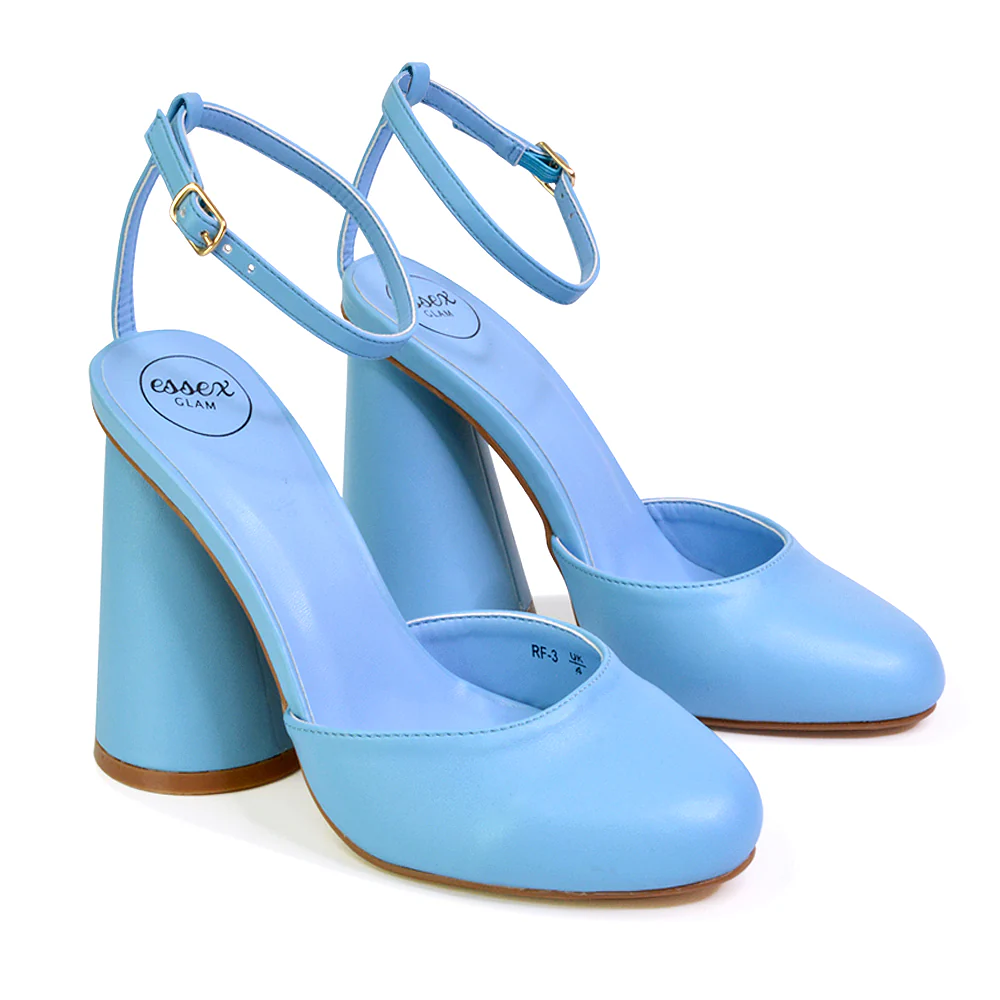 Ekin Ankle Strap Closed Toe Statement Cylinder Block Heel In Pink - Image 34