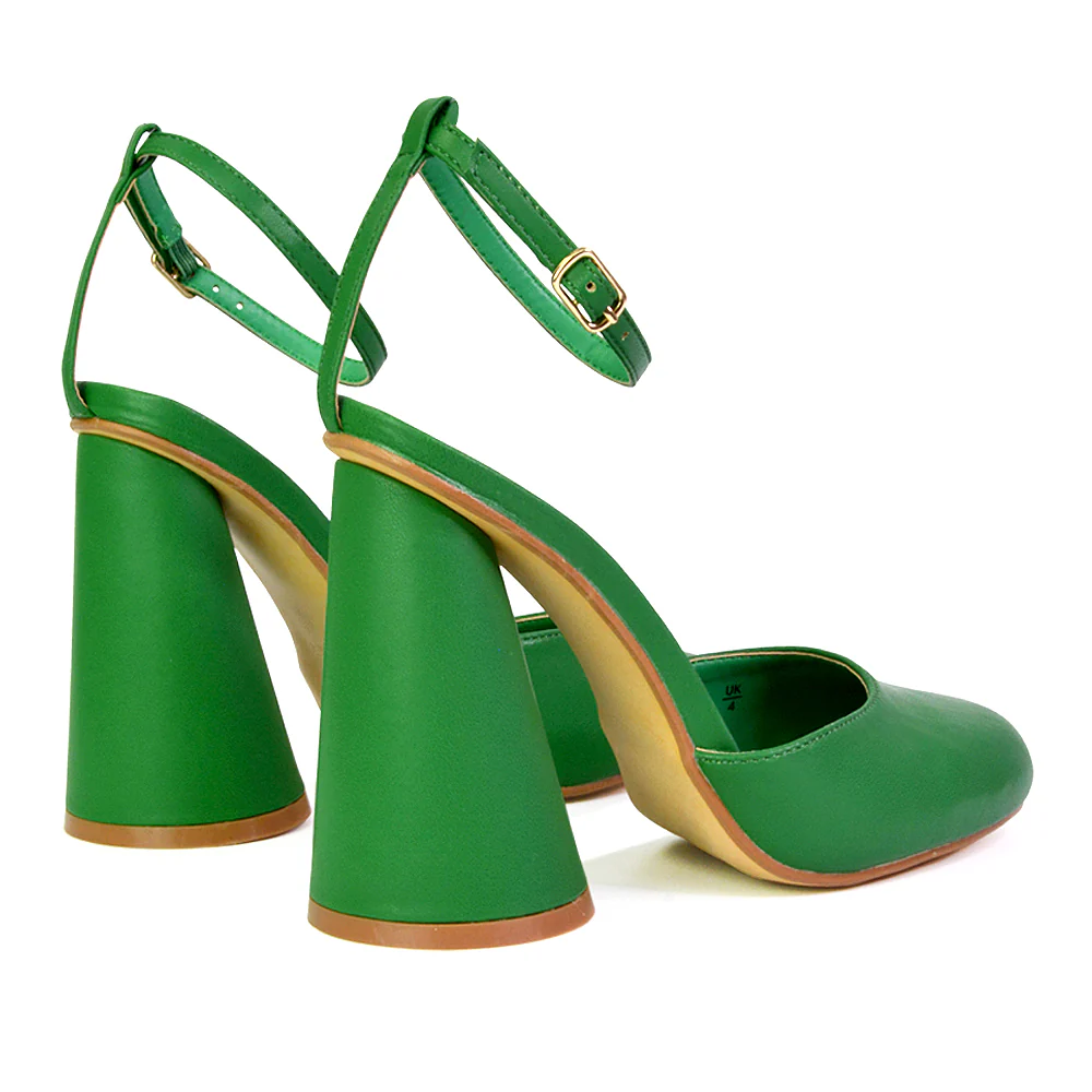 Ekin Ankle Strap Closed Toe Statement Cylinder Block Heel In Pink - Image 37