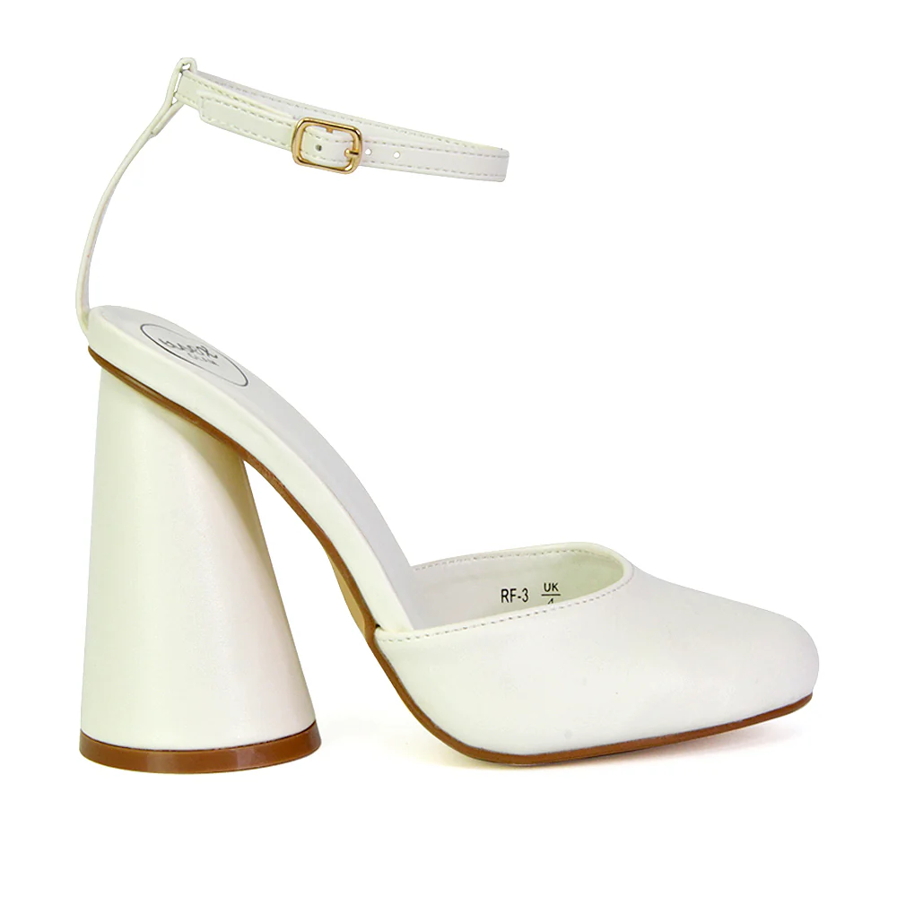 Ekin Ankle Strap Closed Toe Statement Cylinder Block Heel In Pink - Image 68
