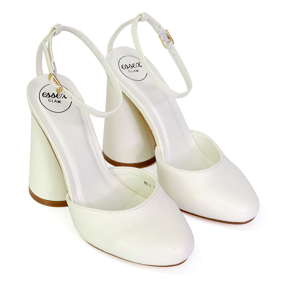 Ekin Ankle Strap Closed Toe Statement Cylinder Block Heel In Pink - Image 80