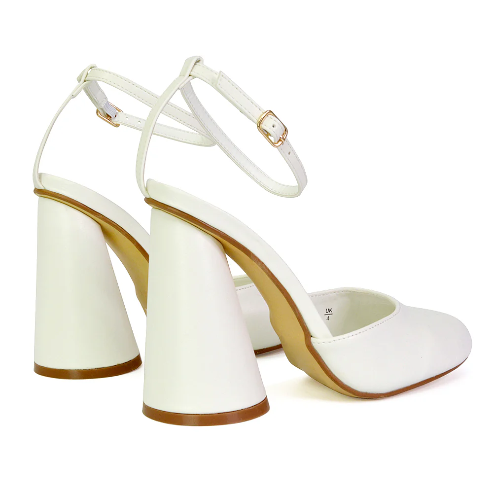 Ekin Ankle Strap Closed Toe Statement Cylinder Block Heel In Pink - Image 82