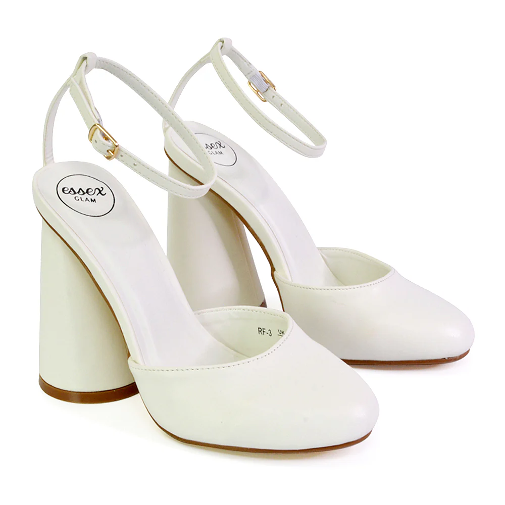 Ekin Ankle Strap Closed Toe Statement Cylinder Block Heel In Pink - Image 89