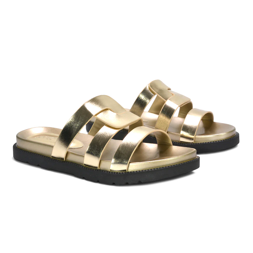 Eleanor Slip On Chunky Flat Sandals Comfortable Strappy Summer Slides in Black Synthetic Leather - Image 15