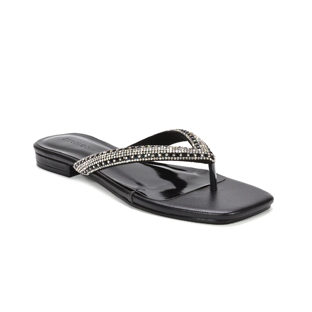 Eliana Square Toe Sparkly Flip Flop Summer Sandals in Gold Metallic - Image 13