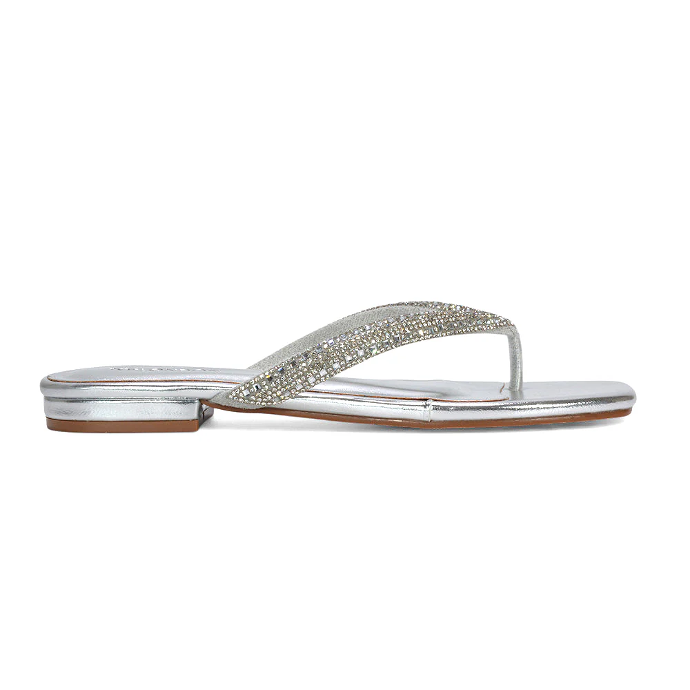 Eliana Square Toe Sparkly Flip Flop Summer Sandals in Gold Metallic - Image 17