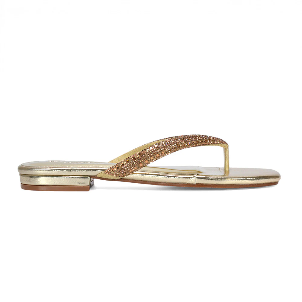 Eliana Square Toe Sparkly Flip Flop Summer Sandals in Gold Metallic - Image 8