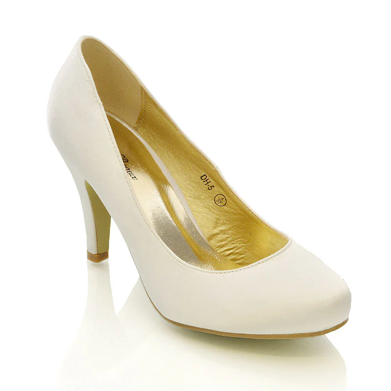 ELISABETH MID STILETTO HIGH WEDDING HEELS SLIP ON BRIDAL COURT SHOES IN IVORY SATIN - Image 8