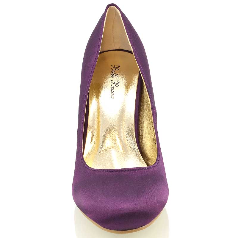 ELISABETH MID STILETTO HIGH WEDDING HEELS SLIP ON BRIDAL COURT SHOES IN PURPLE SATIN - Image 3