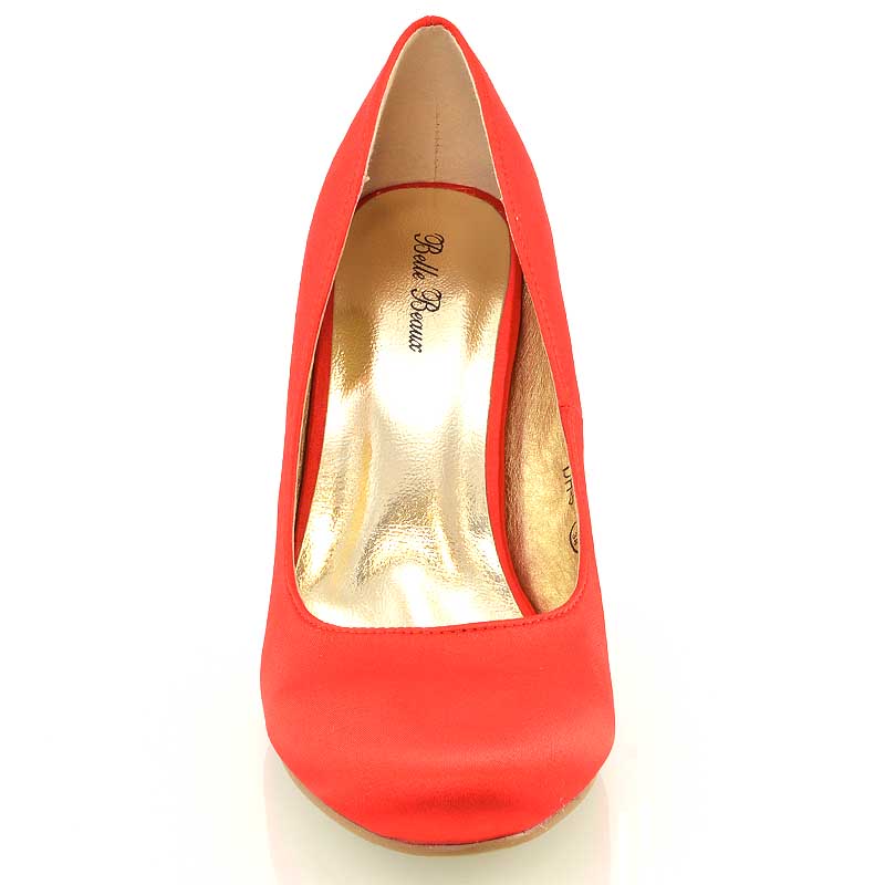 ELISABETH MID STILETTO HIGH WEDDING HEELS SLIP ON BRIDAL COURT SHOES IN RED SATIN - Image 4
