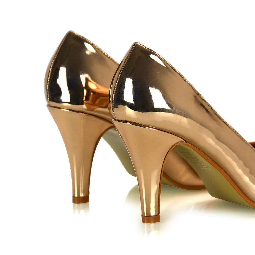 ELISABETH MID STILETTO HIGH WEDDING HEELS SLIP ON BRIDAL COURT SHOES IN ROSE GOLD - Image 20