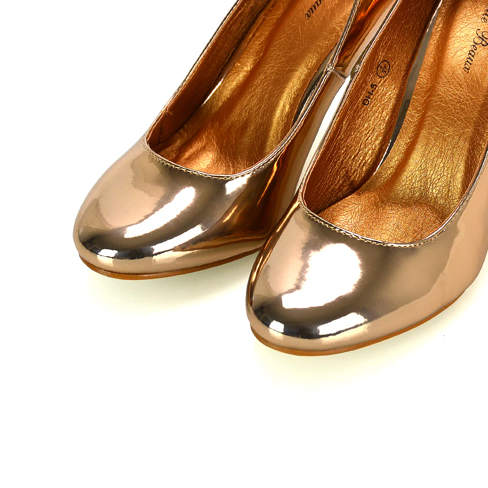 ELISABETH MID STILETTO HIGH WEDDING HEELS SLIP ON BRIDAL COURT SHOES IN ROSE GOLD - Image 4