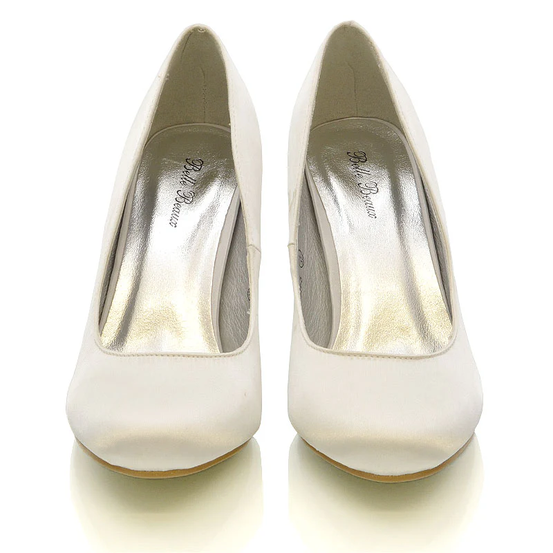 ELISABETH MID STILETTO HIGH WEDDING HEELS SLIP ON BRIDAL COURT SHOES IN WHITE SATIN - Image 5
