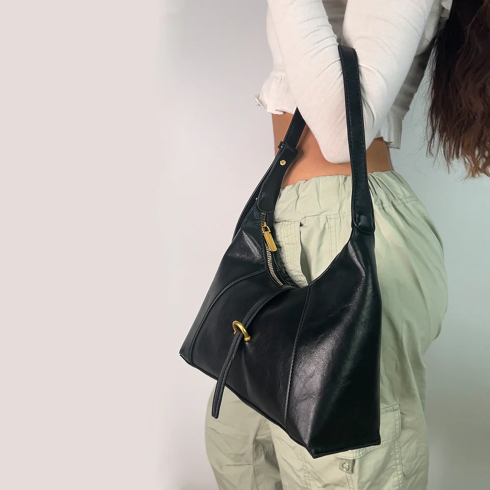 Elise Chic Structured Shoulder Bag With Top Handle in Black - Image 3