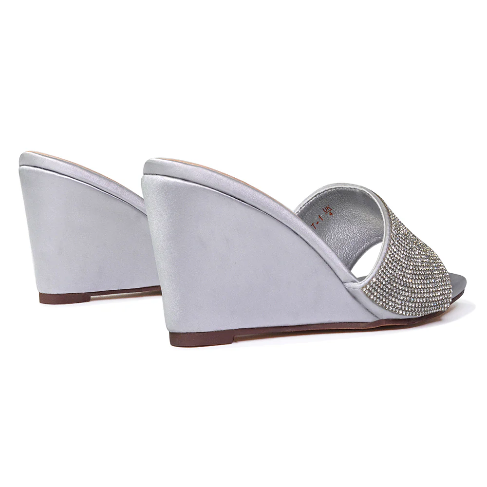Eliza Slip On Mule Diamante Sandal Wedge Heels With Square Toe in Fuchsia - Image 52
