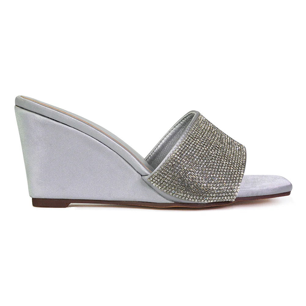 Eliza Slip On Mule Diamante Sandal Wedge Heels With Square Toe in Fuchsia - Image 53