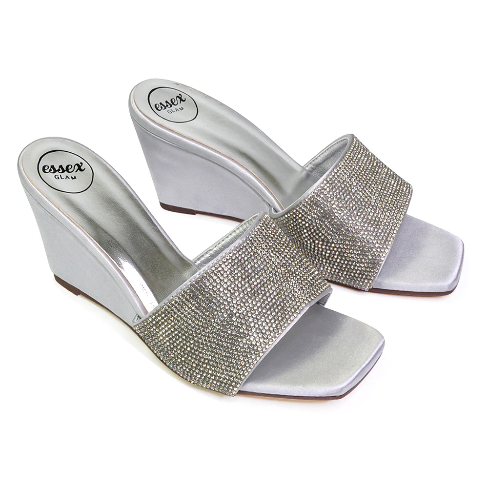 Eliza Slip On Mule Diamante Sandal Wedge Heels With Square Toe in Fuchsia - Image 64
