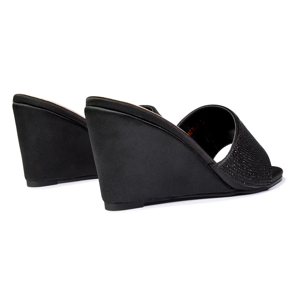 Eliza Slip On Mule Diamante Sandal Wedge Heels With Square Toe in Fuchsia - Image 72