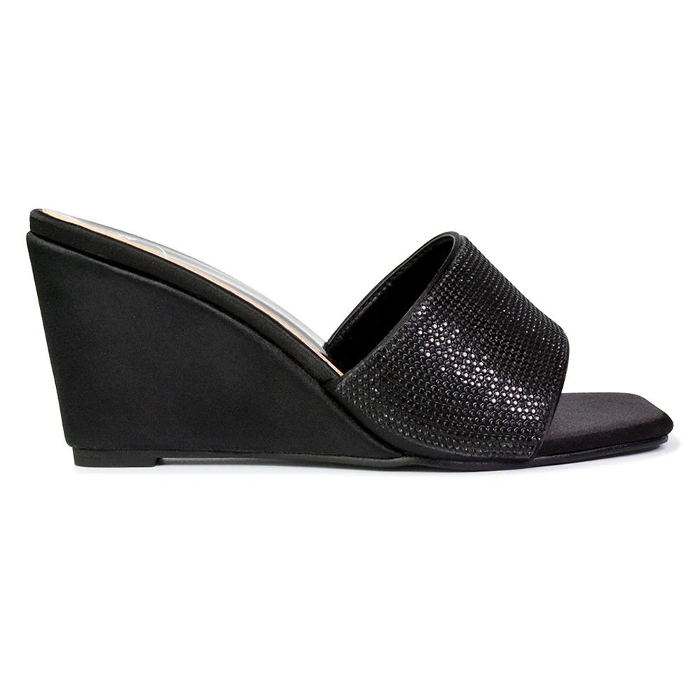 Eliza Slip On Mule Diamante Sandal Wedge Heels With Square Toe in Fuchsia - Image 73