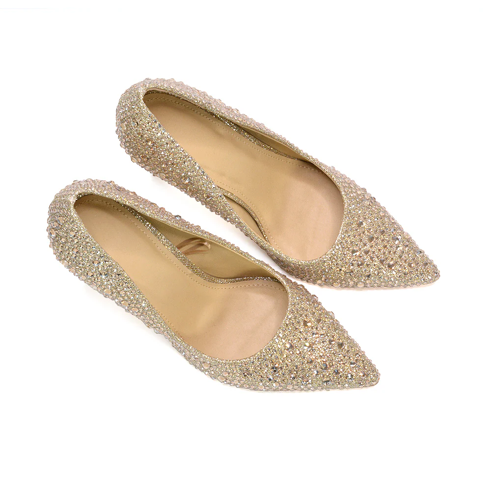 Elle Sparkly Prom Stiletto High Heel Bridal Court Shoes in Gold - Image 4