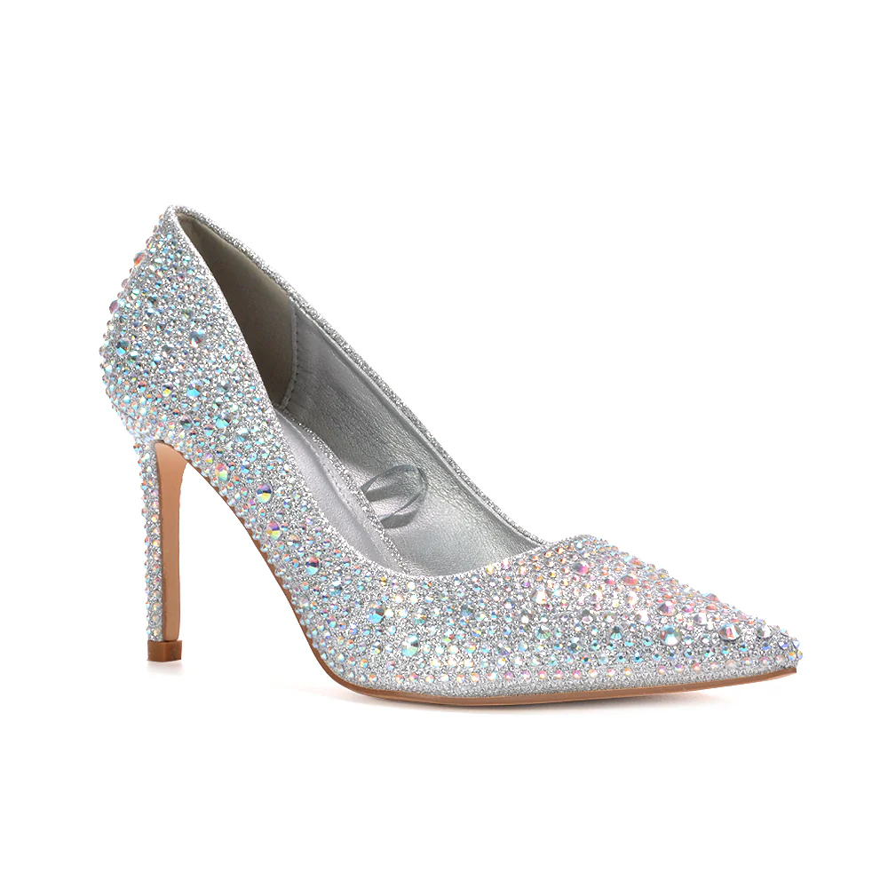 Elle Sparkly Prom Stiletto High Heel Bridal Court Shoes in Gold - Image 9